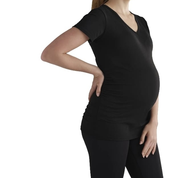 Time And Tru Black Maternity V-Neck Soft Comfortable Side Shirring T-Shirt - Picture 2 of 7